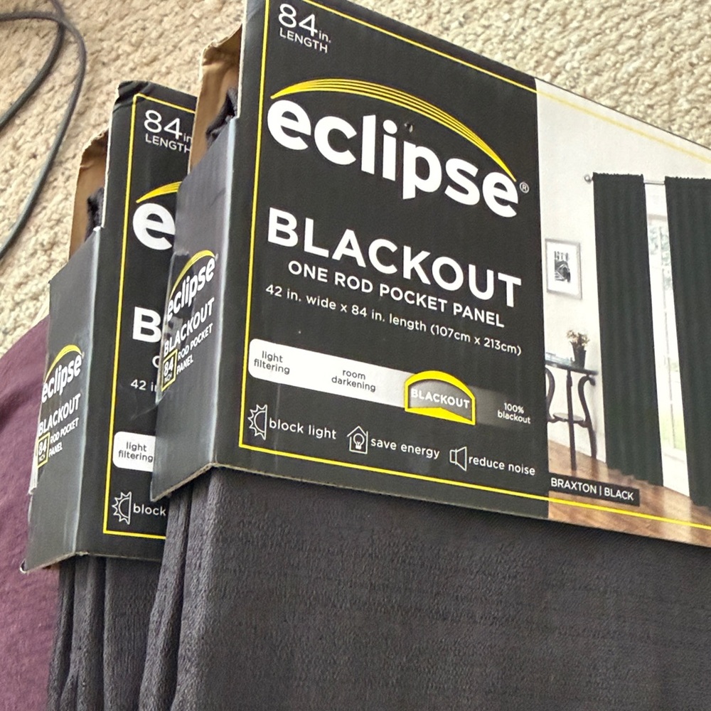 NWT Eclipse Blackout Curtain Panels in Black - Pack of 2 - Picture 13 of 13